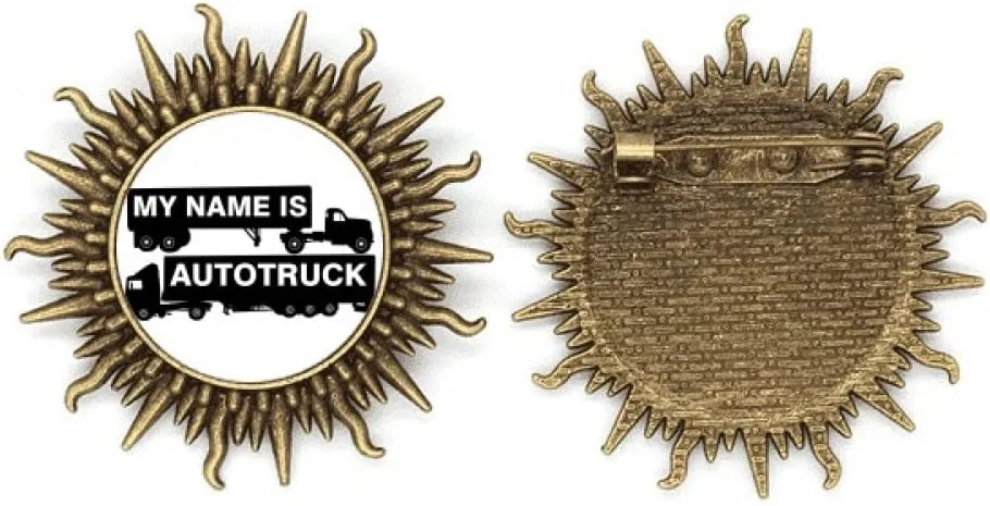Truck Name Transport Art Deco Fashion Metall Sonne Brosche Haken Pin