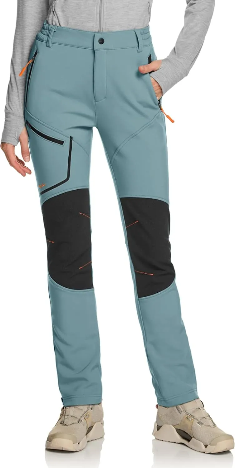 TSLA Women's Softshell Winter Snow Ski Pants, Fleece Lined Waterproof Hiking Pants, Insulated Work Outdoor Pants
