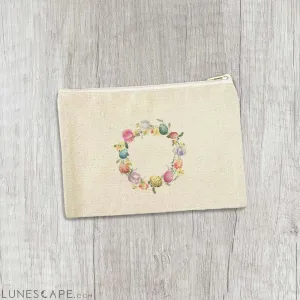 Tulips and Speckled Egg Wreath - Easter Canvas Zipper Pouch