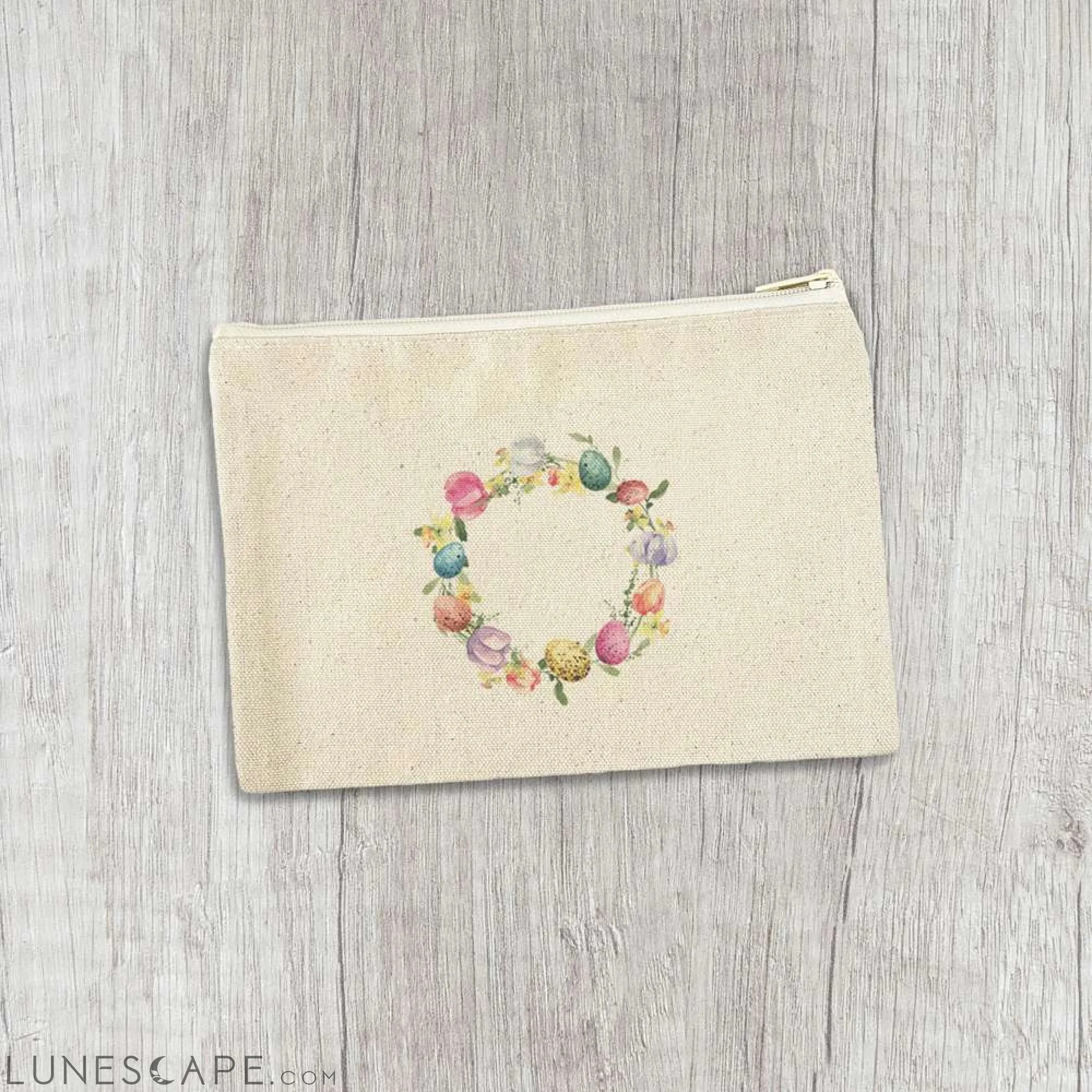 Tulips and Speckled Egg Wreath - Easter Canvas Zipper Pouch