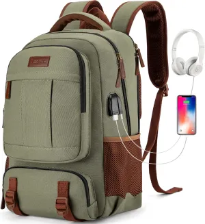 Tzowla Canvas Laptop Backpack, Bag for Men Women,Travel Work Rucksack Fits 15.6 Inch Laptop, Bookbag with USB Charging Port