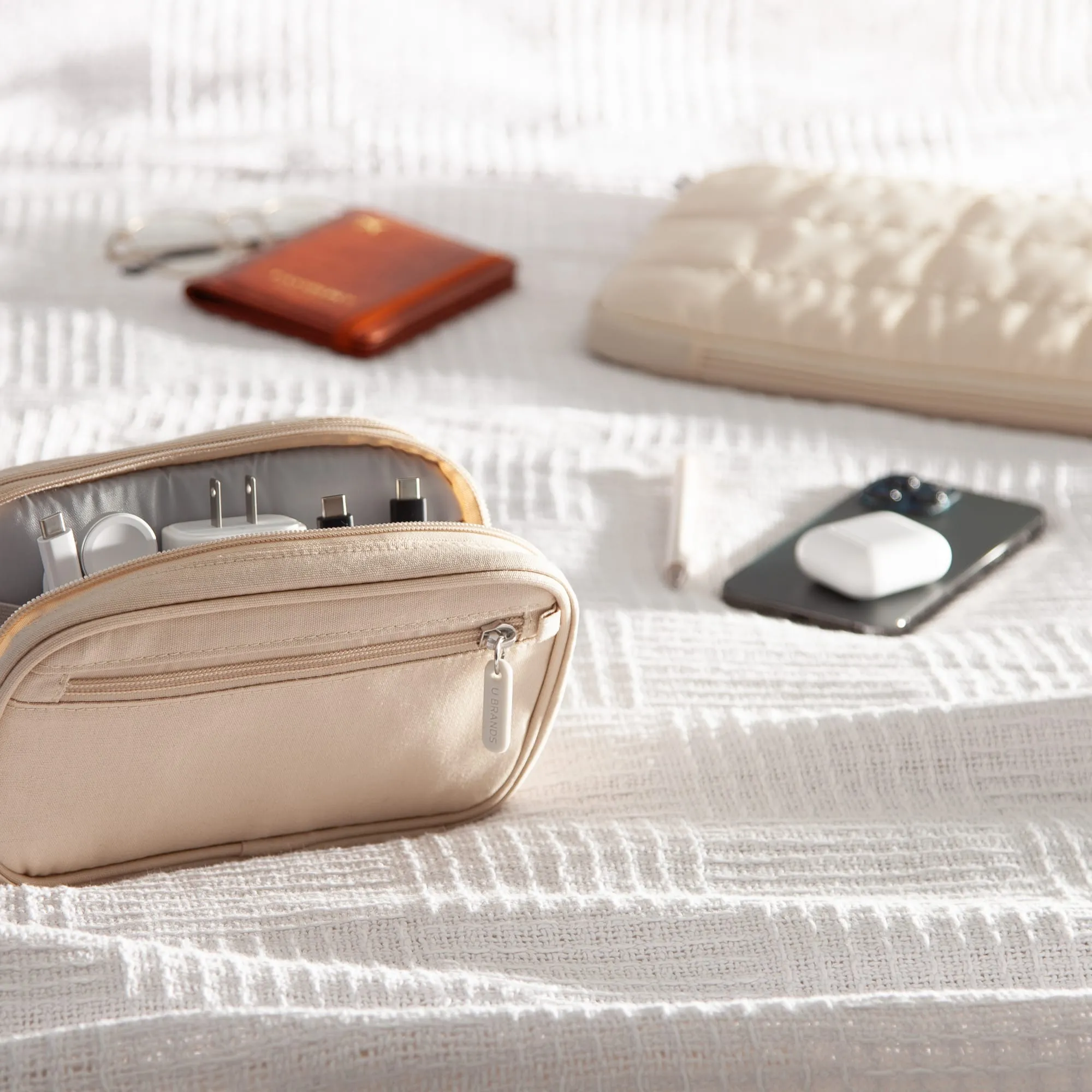 U Brands The Dual Zip - Sand  Canvas Tech Organizer