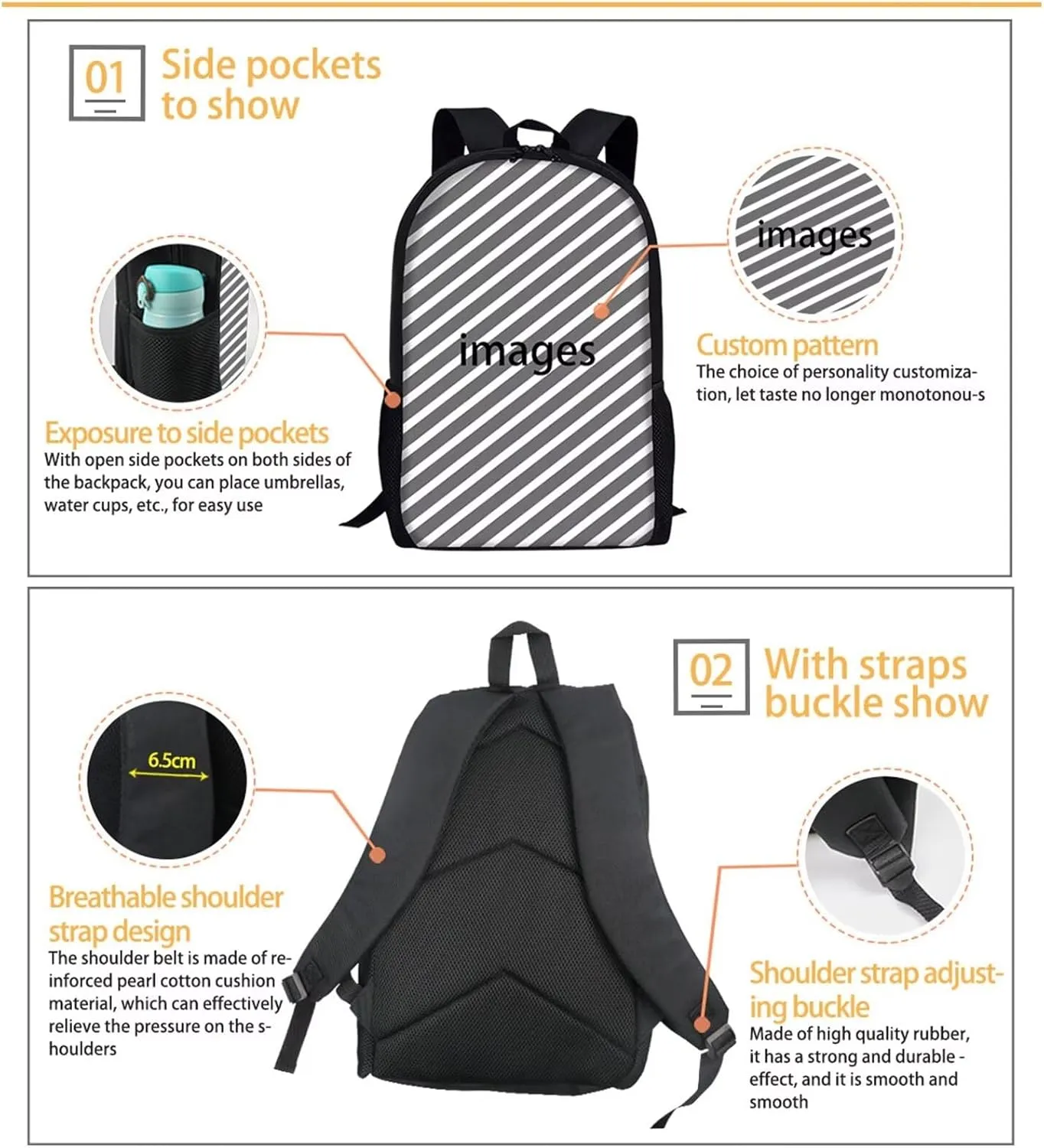 UNICEU Kids Sports Backpack Set 2 Packs, 3D Basketball Print, Large Capacity School Bookbag with Thermal Lunch Bag