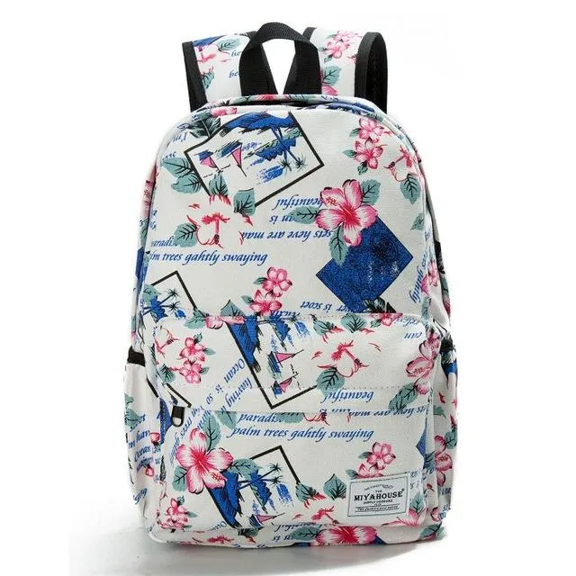 Unique Printing Floral Canvas Women Backpack On Sale
