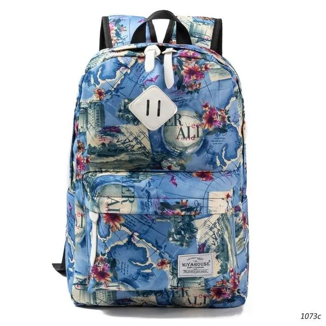 Unique Printing Floral Canvas Women Backpack On Sale