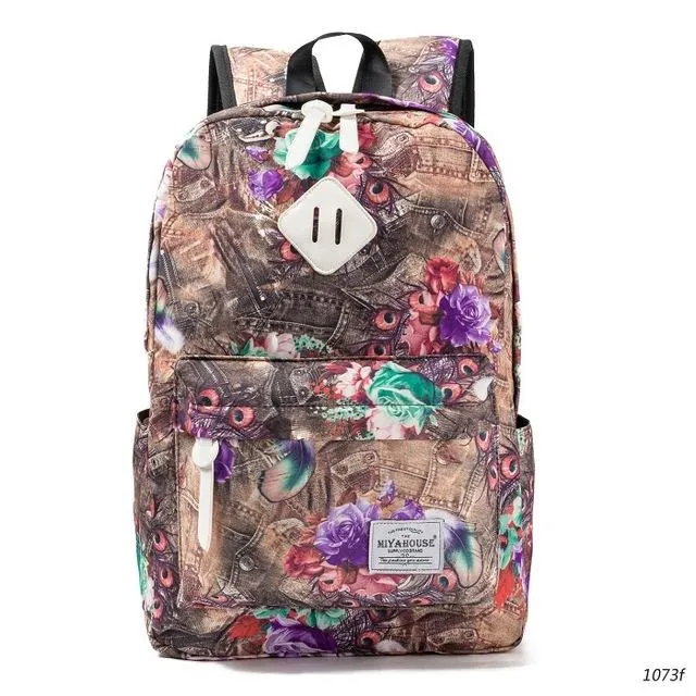 Unique Printing Floral Canvas Women Backpack On Sale