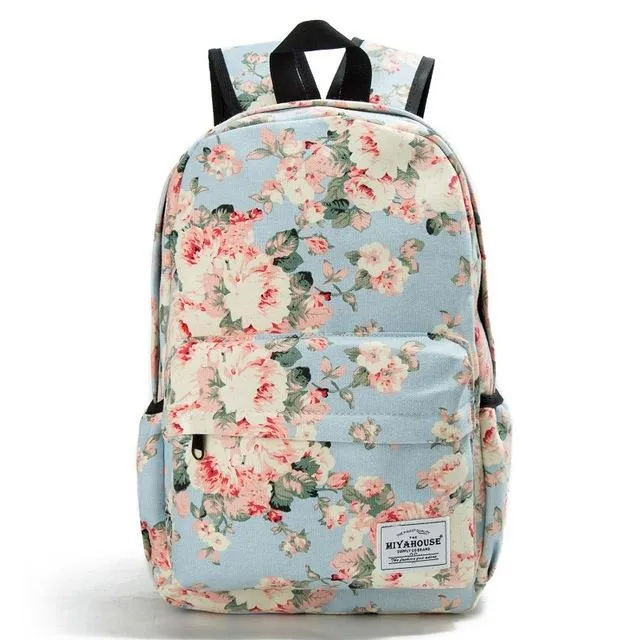 Unique Printing Floral Canvas Women Backpack On Sale