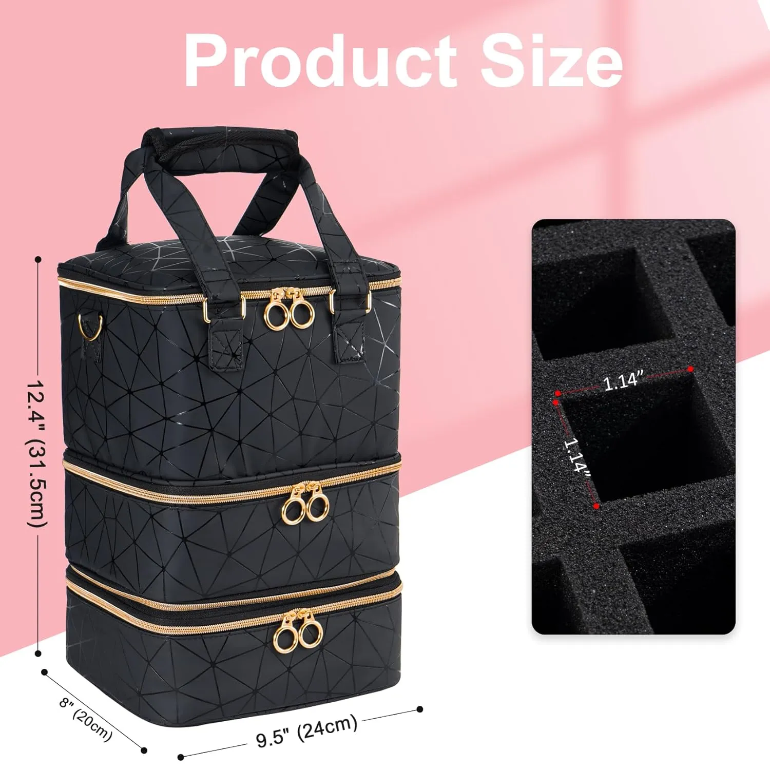 Uross Nail Polish Organizer Bag Holds 60 Bottles Nail Polish & Nail Kit -Nail Polish Storage Organizer Nail Polish Bag Nail Supplies Organizer Case for nail tech - Black