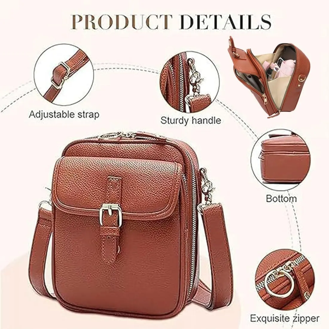 Urvashi Crossbody Leather Bag, New Premium Quality Urvash Crossbody Leather Bag for Women, Versatile Adjustable Design