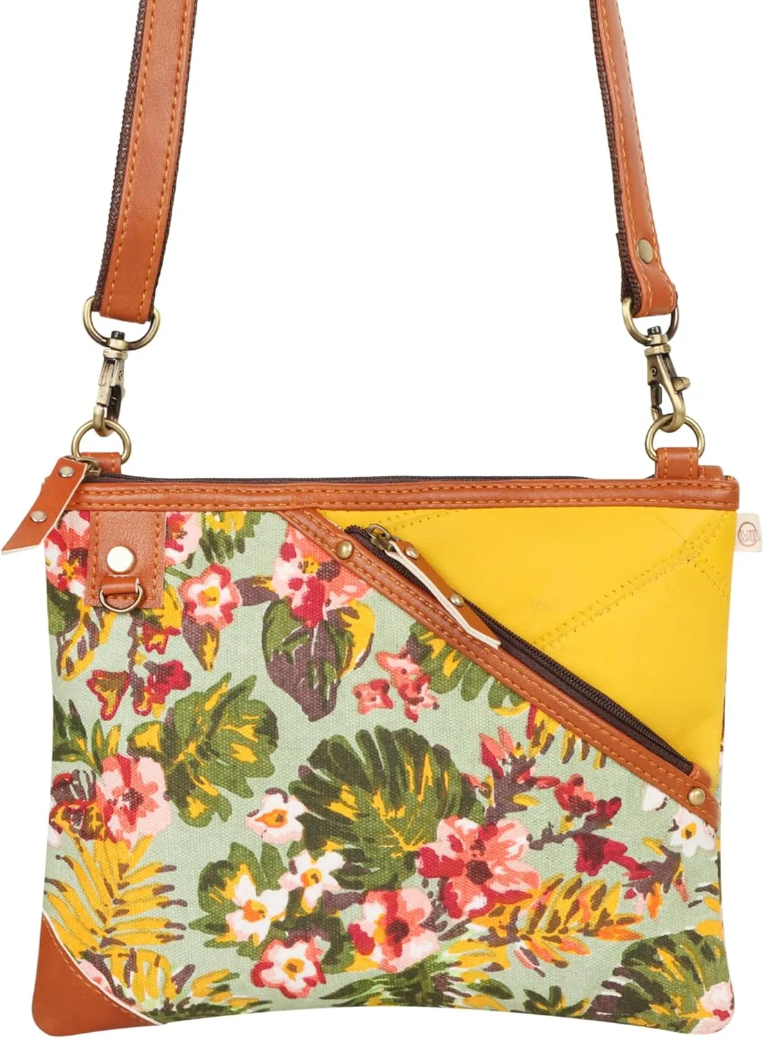 Vaan & Co. Grayson Wide Crossbody Bag – Upcycled Genuine Leather Purse with Top Flap & Tassel