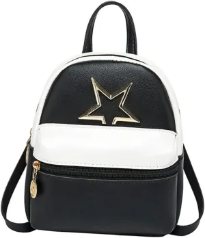 VALICLUD 1pc Fashion PU Leather Mini Backpack for Stylish Daypack with Contrast Color Star Design for Daily Use Shopping and Trips