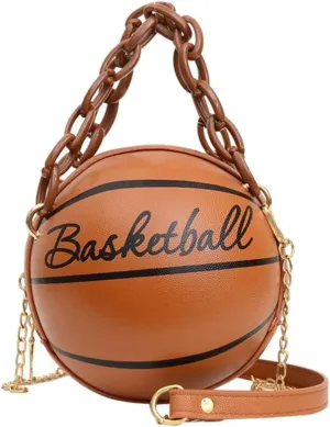 VALICLUD Basketball Shaped Shoulder Bag Round Handbags Leather Travel Bag 1pc Fashionable Basketball Shape Chain Handbag Pouch Crossbody Trendy Bag Purse Basketball Shaped Purse Cute Purse Handbag