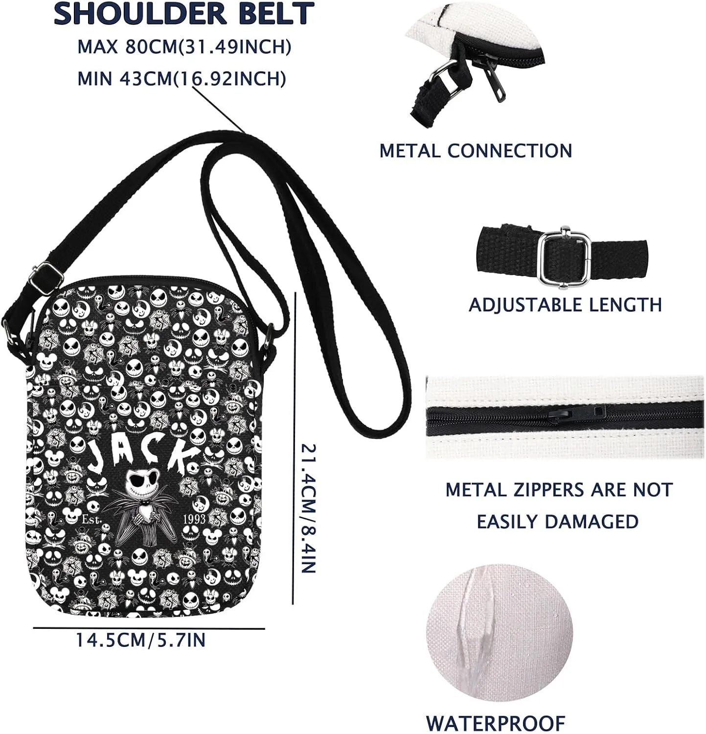 VAMSII The Nightmare Before Inspired Crossbody Bag Nightmare Horror Movie Fans Merch