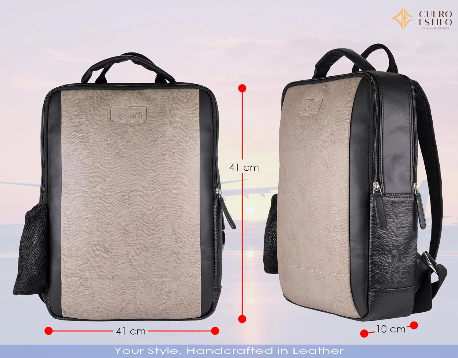 Vegan Leather Laptop Backpack - Eco-Friendly, Stylish 12L Backpack with Laptop Sleeve & Trolley Strap - Durable, Lightweight for Work & Travel.
