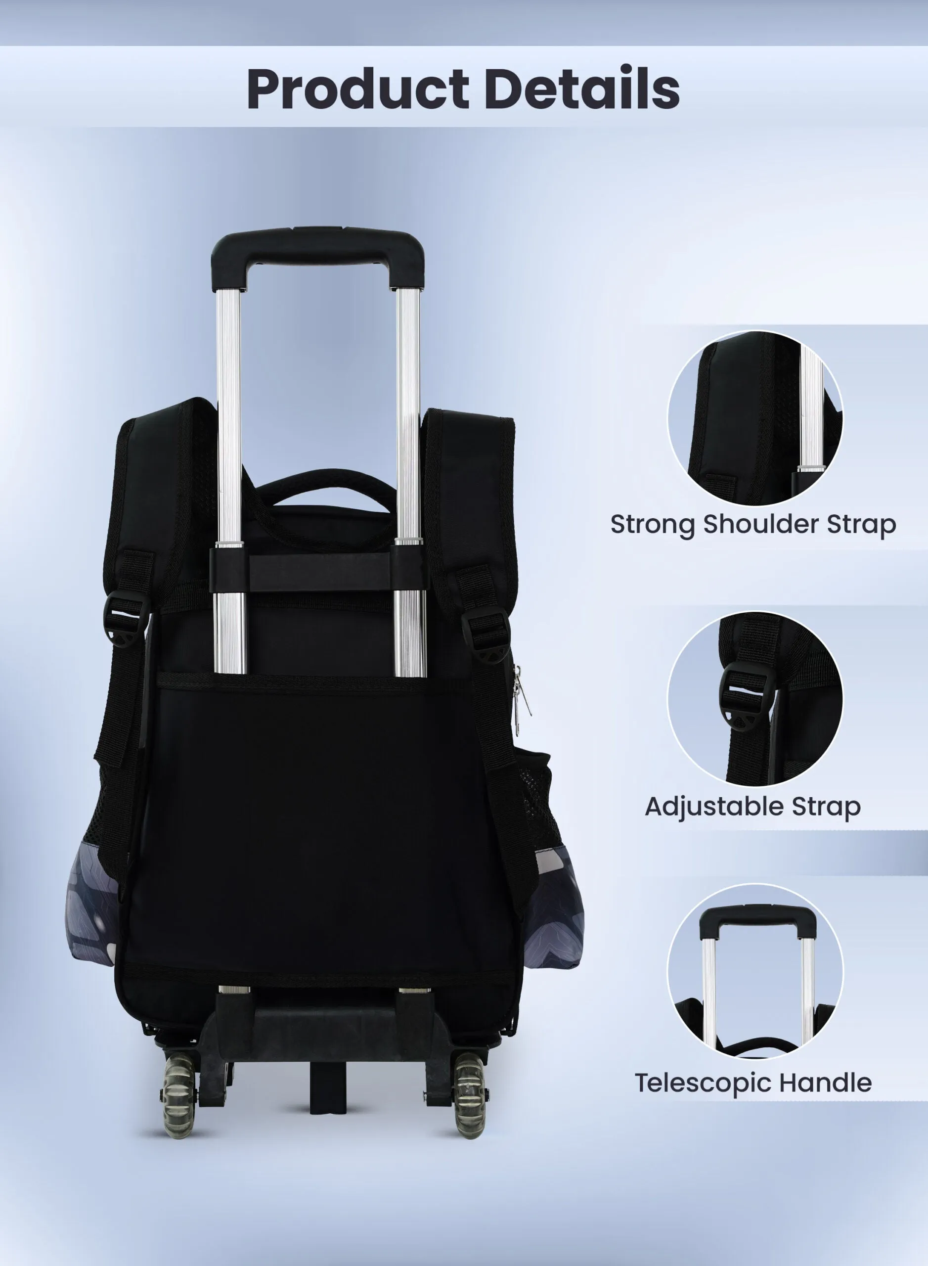 Versatile 3-Piece School Bag Set: Backpack with Trolley, Lunch Box, and Pencil Case