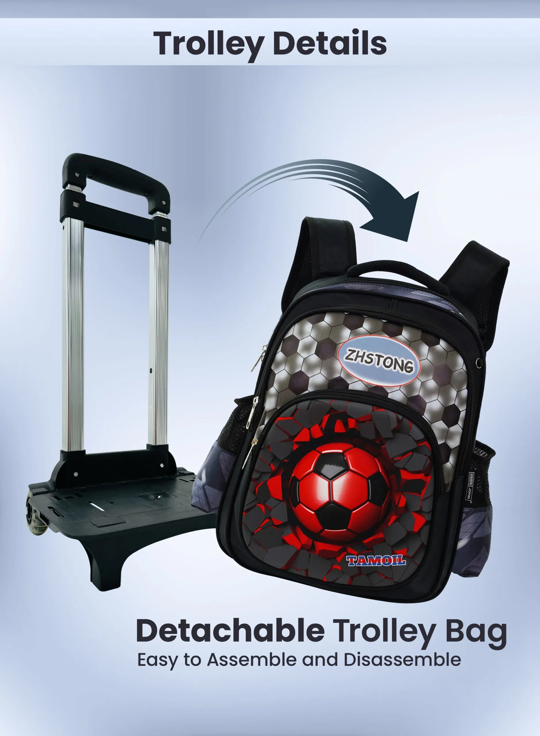 Versatile 3-Piece School Bag Set: Backpack with Trolley, Lunch Box, and Pencil Case