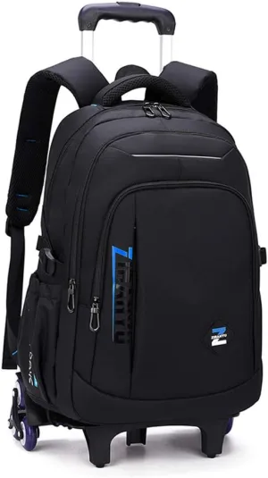 VIDOSCLA Black Kids Boys Rolling Backpack Teens Carry-on Luggage with Wheels Trolly BookBag for School-6 Wheels