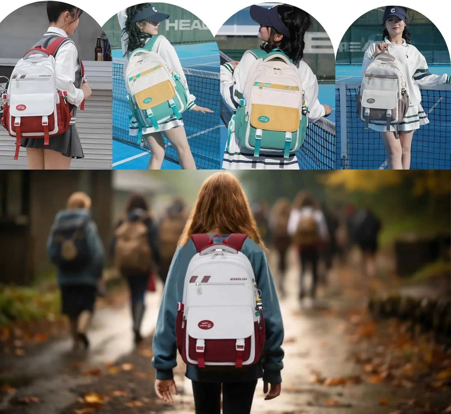 VIDOSCLA Teen Girls' Backpack for School Color-blocking Sports Kids Backpack for Teens Middle School Students Bookbag