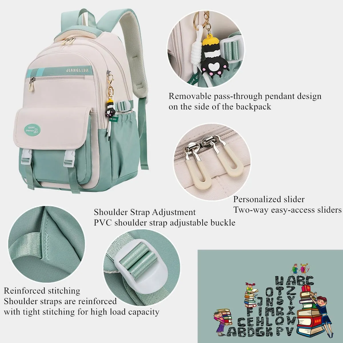VIDOSCLA Teen Girls' Backpack for School Color-blocking Sports Kids Backpack for Teens Middle School Students Bookbag