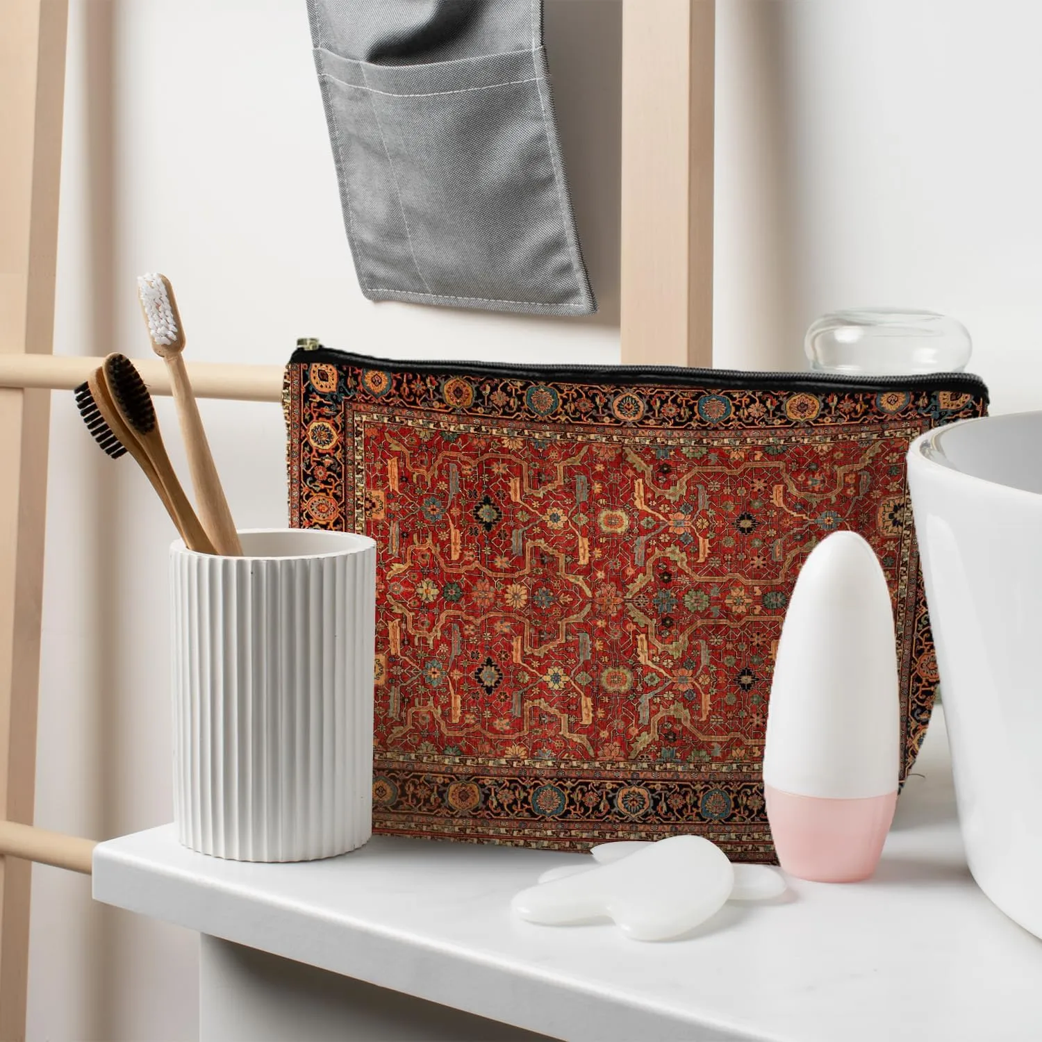Vintage Boho Tribal Makeup Bag, Traditional Red Rug Style Makeup Bag, Vintage Retro Ethnic Pattern Cosmetic Bag Gifts for Women Friends