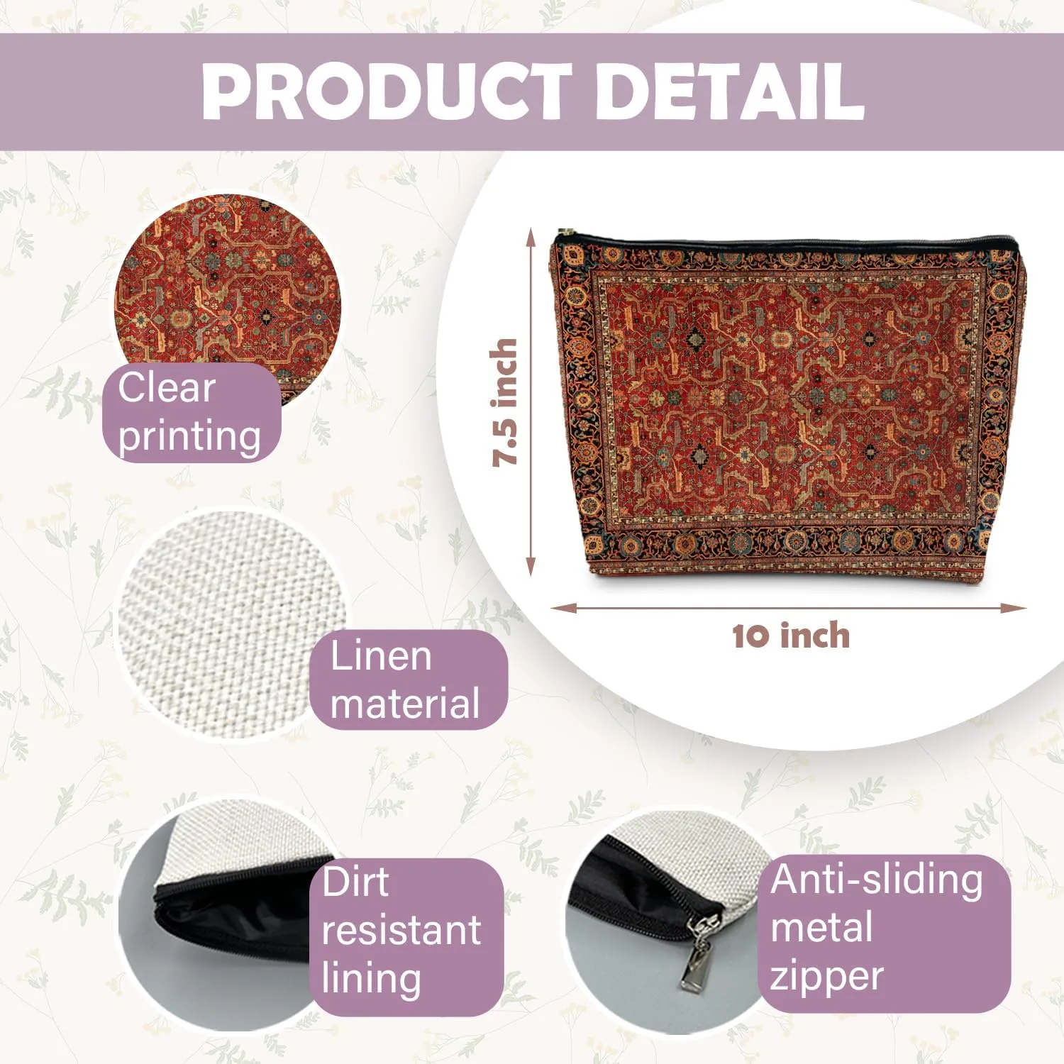 Vintage Boho Tribal Makeup Bag, Traditional Red Rug Style Makeup Bag, Vintage Retro Ethnic Pattern Cosmetic Bag Gifts for Women Friends
