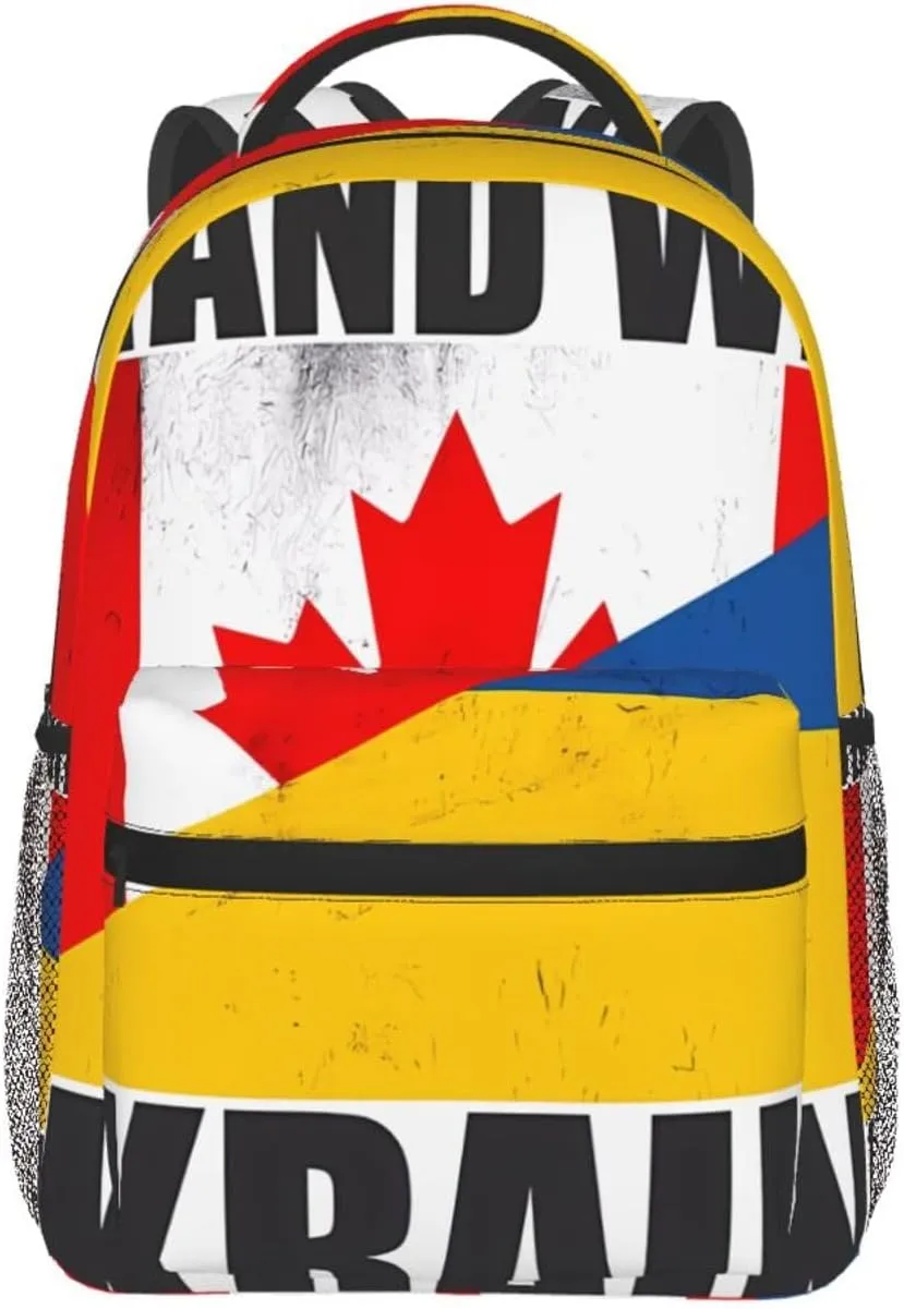 Vintage Canada Ukraine Flag Backpack Casual Laptop Backpack Double Shoulder Bag Lightweight Backpack For Women Men Travel