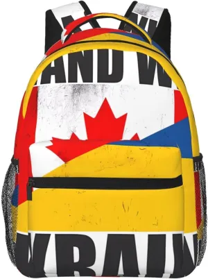 Vintage Canada Ukraine Flag Backpack Casual Laptop Backpack Double Shoulder Bag Lightweight Backpack For Women Men Travel