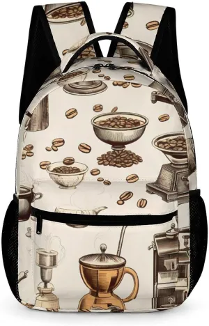 Vintage Coffee Grinding Machine Cup Backpack Travel Daypack Print Back Pack Lightweight Laptop Shoulder Bag