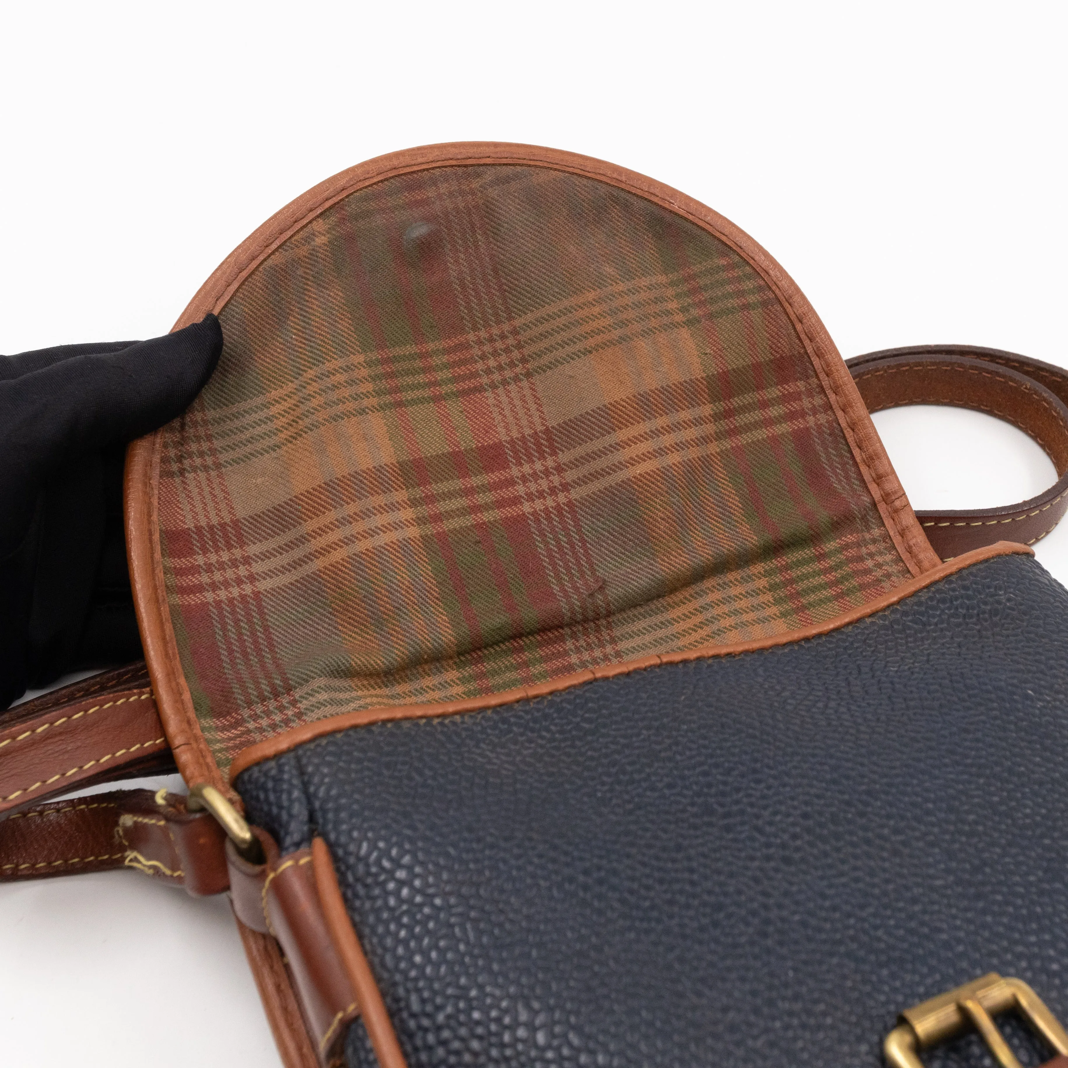 Vintage Crossbody Bag Blue Leather