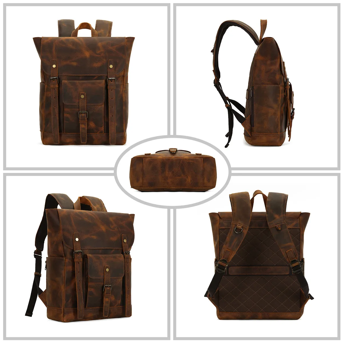 Vintage Full-Grain Leather Backpack with Laptop Compartment