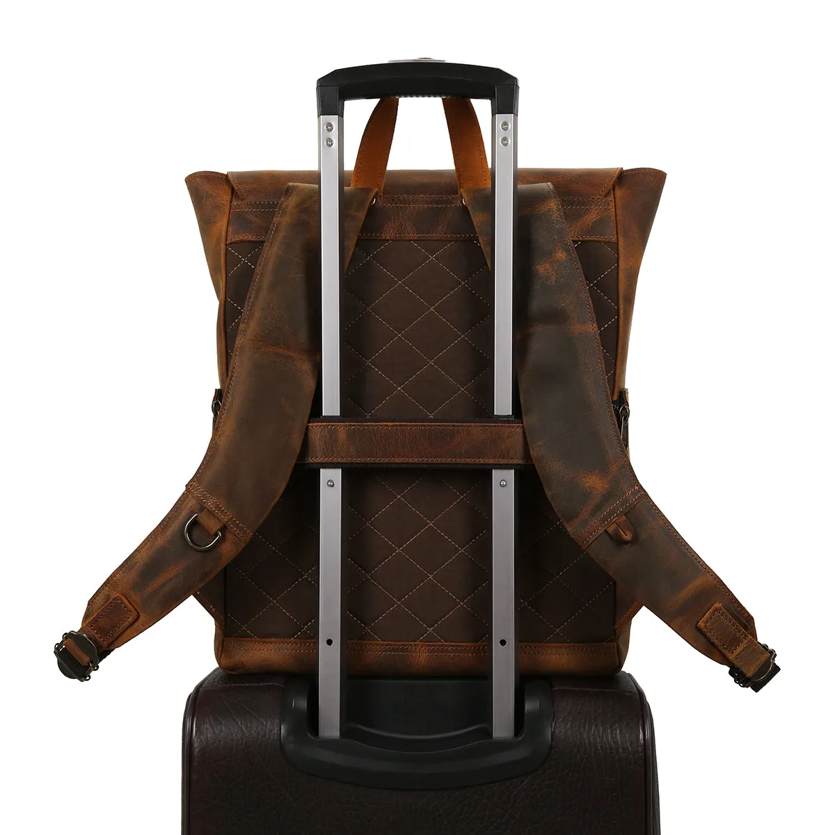 Vintage Full-Grain Leather Backpack with Laptop Compartment