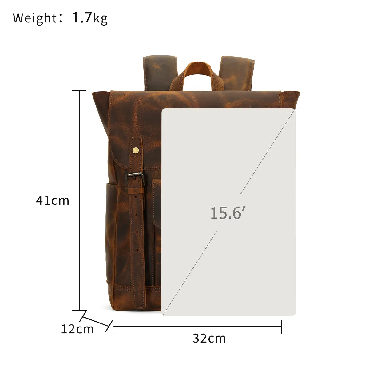 Vintage Full-Grain Leather Backpack with Laptop Compartment