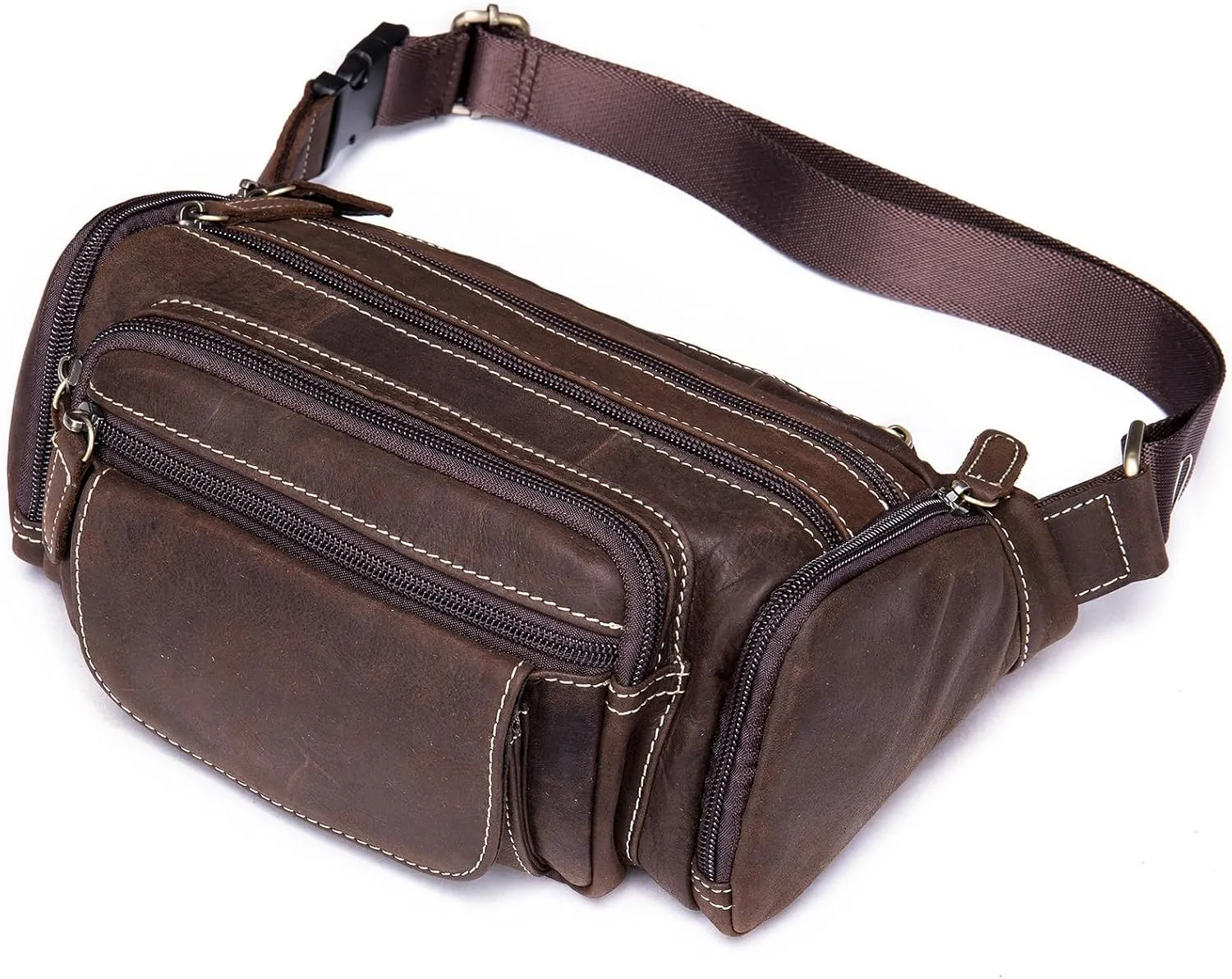 Vintage Large Capacity Outdoor Waist Pack First Layer Men's Waist Pack Crossbody Bag Shoulder(white-Patch five-pointed star4)