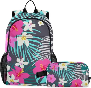 Vivid Hibiscus Flowers Backpack Teenage School Backpack Travel Bookbag for Kids Casual Daypack with Lunch Box