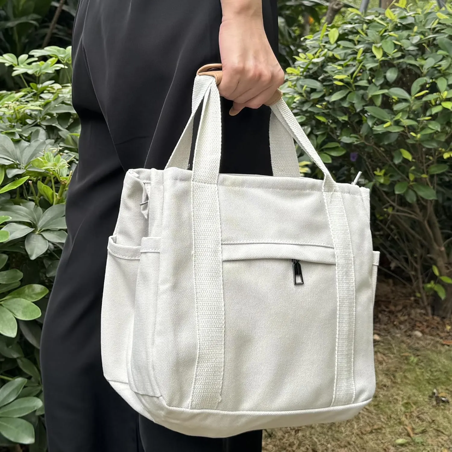 VIWIME Canvas Tote Bag for Women With Pockets, Cute Crossbody Shoulder Purses Mommy Handbag for Work Travel