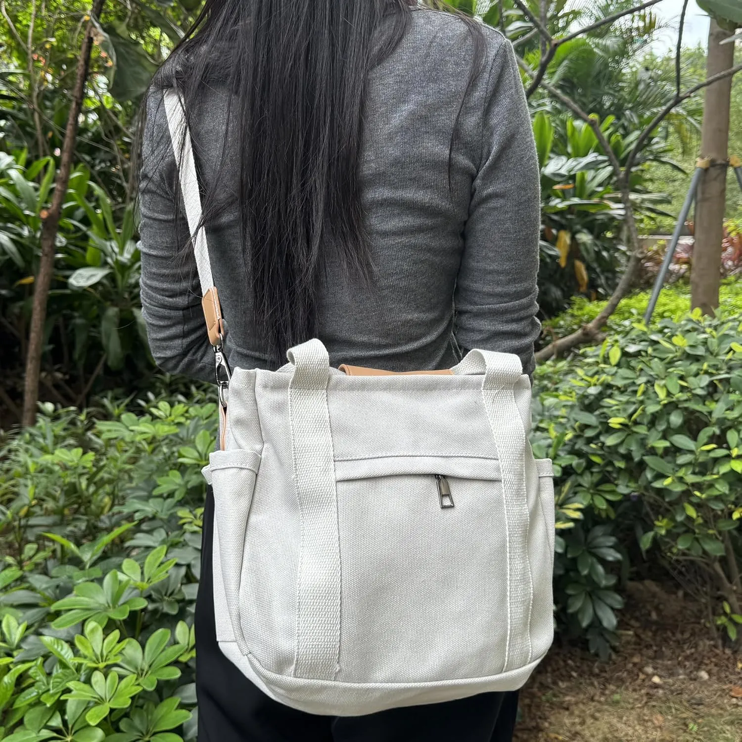 VIWIME Canvas Tote Bag for Women With Pockets, Cute Crossbody Shoulder Purses Mommy Handbag for Work Travel