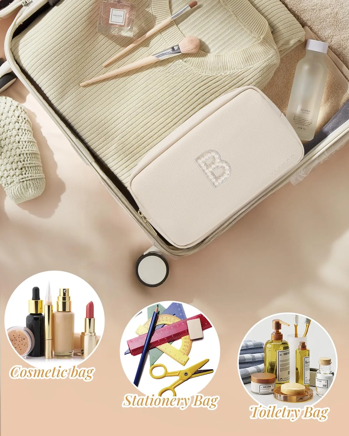 Vlando Personalized Makeup Bag Cute Makeup Pouch for Purse Trendy Gift for Women Friends Girls, Waterproof Travel Toiletry Bag Birthdays Gifts for Teen Wife B