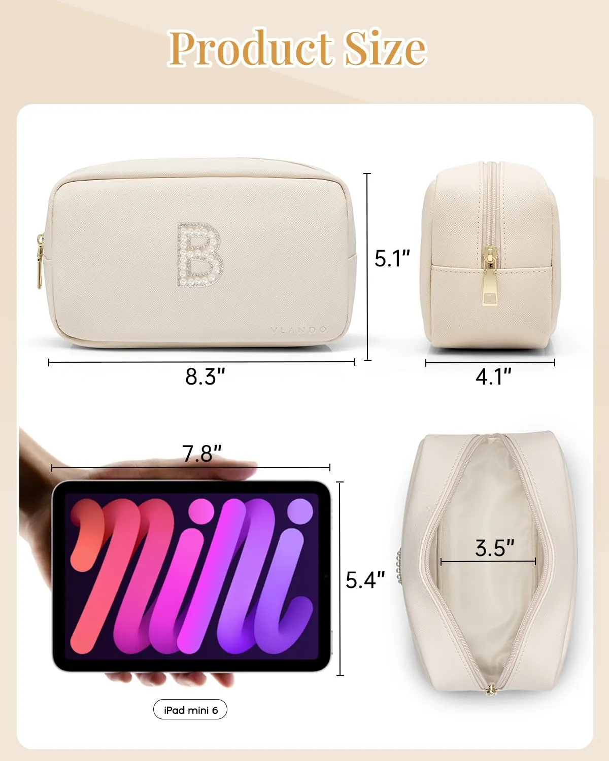 Vlando Personalized Makeup Bag Cute Makeup Pouch for Purse Trendy Gift for Women Friends Girls, Waterproof Travel Toiletry Bag Birthdays Gifts for Teen Wife B