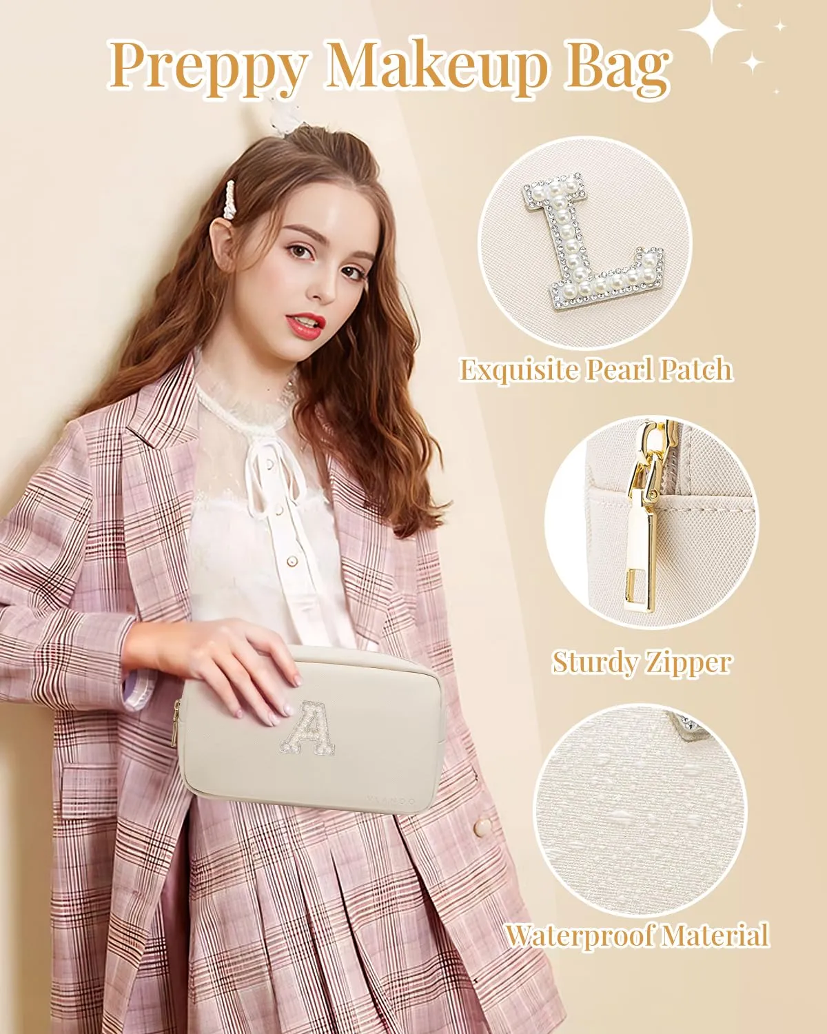 Vlando Personalized Makeup Bag Cute Makeup Pouch for Purse Trendy Gift for Women Friends Girls, Waterproof Travel Toiletry Bag Birthdays Gifts for Teen Wife B