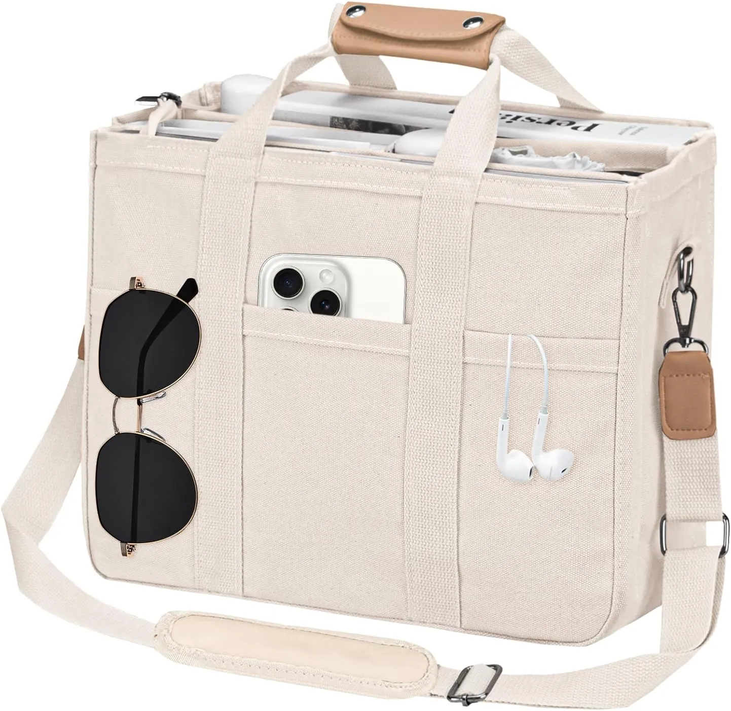VOFANK Canvas Tote Bag for Women with Zipper and Compartments Large Work Bible Bag Crossbody Shoulder Bag Travel Handbag