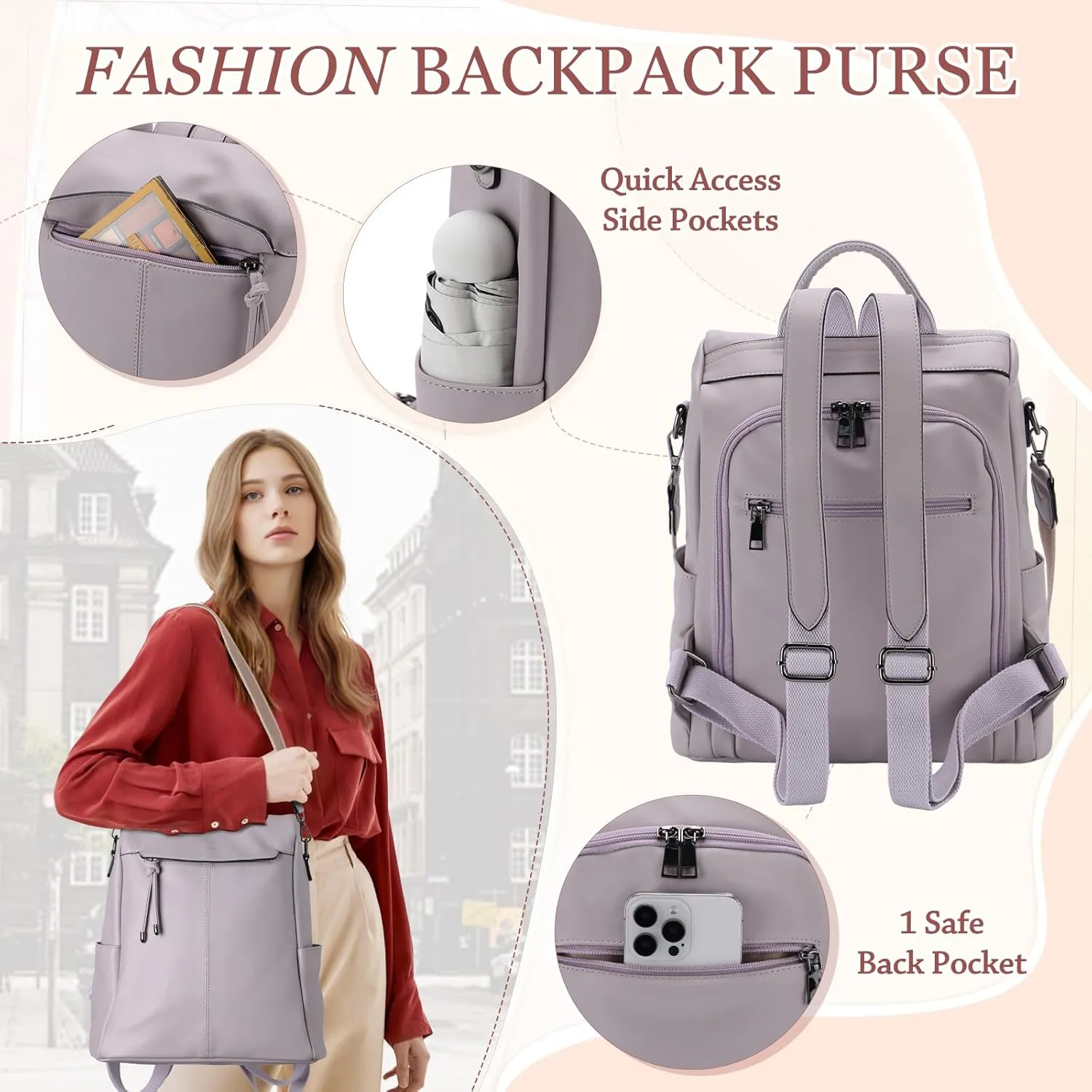 VX VONXURY Backpack Purse for Women Faux Leather Anti-Theft Backpack With Detachable Shoulder Strap Fashion Women Handbag For Daily Work Travel