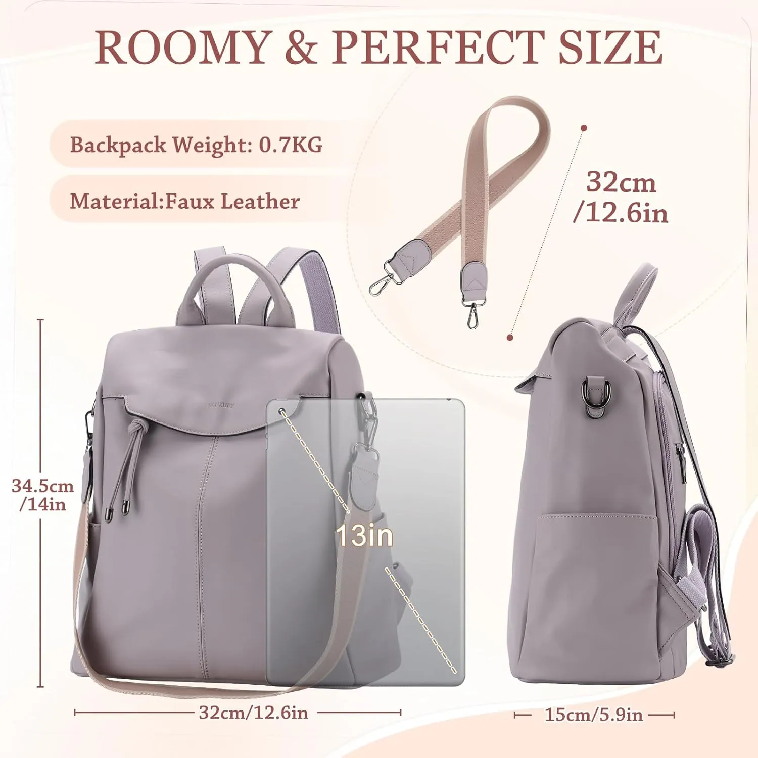 VX VONXURY Backpack Purse for Women Faux Leather Anti-Theft Backpack With Detachable Shoulder Strap Fashion Women Handbag For Daily Work Travel