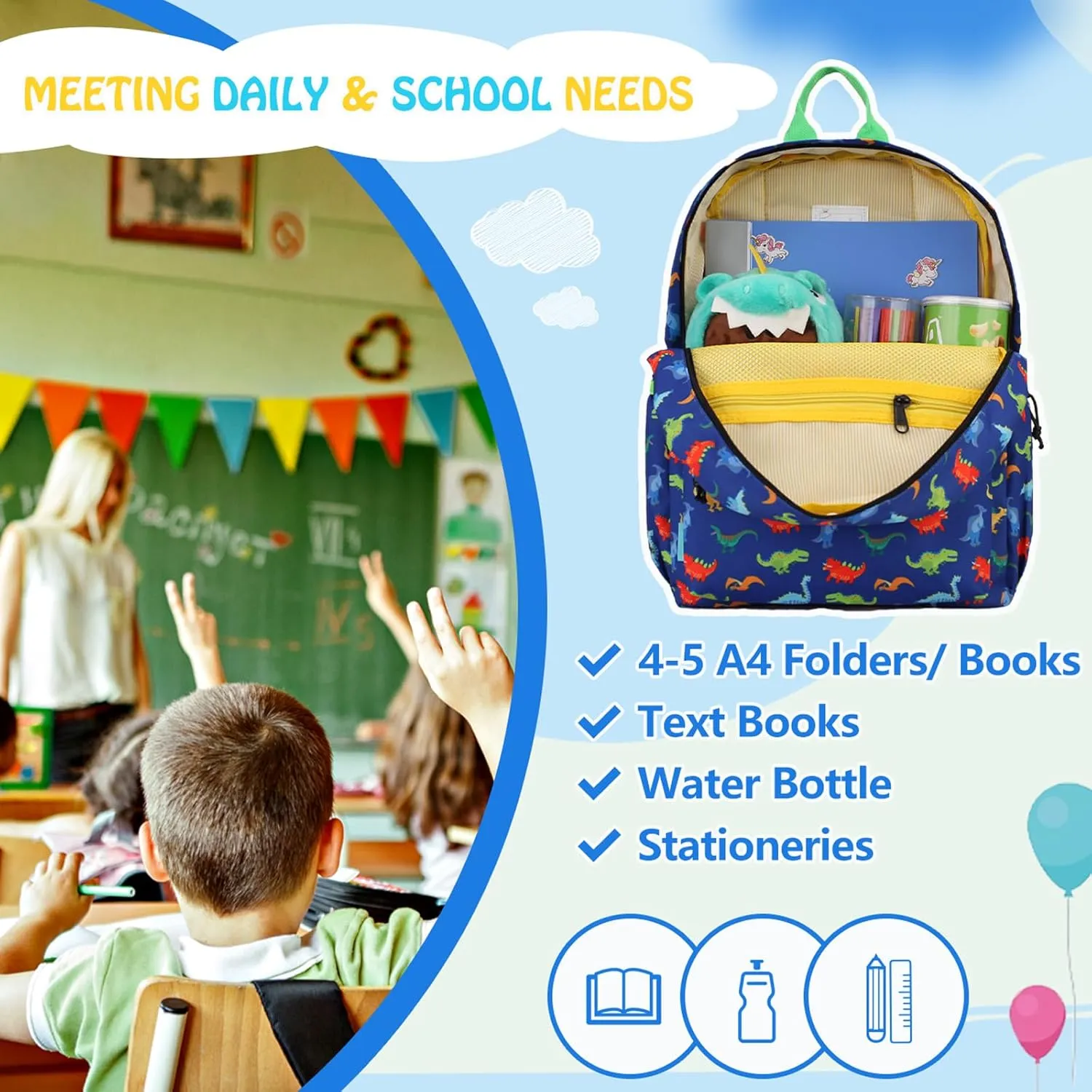 VX VONXURY Toddler Backpack for Boys Age 2-6，Small Kids Preschool Book Bag for Kindergarten Girls Fit A4 Folder