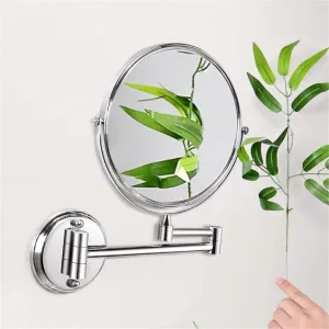 Wall-Mounted Cosmetic Hotel Bathroom Folding Telescopic Shaving 3 Times Magnification Double-Sided(6 inch Titanium)