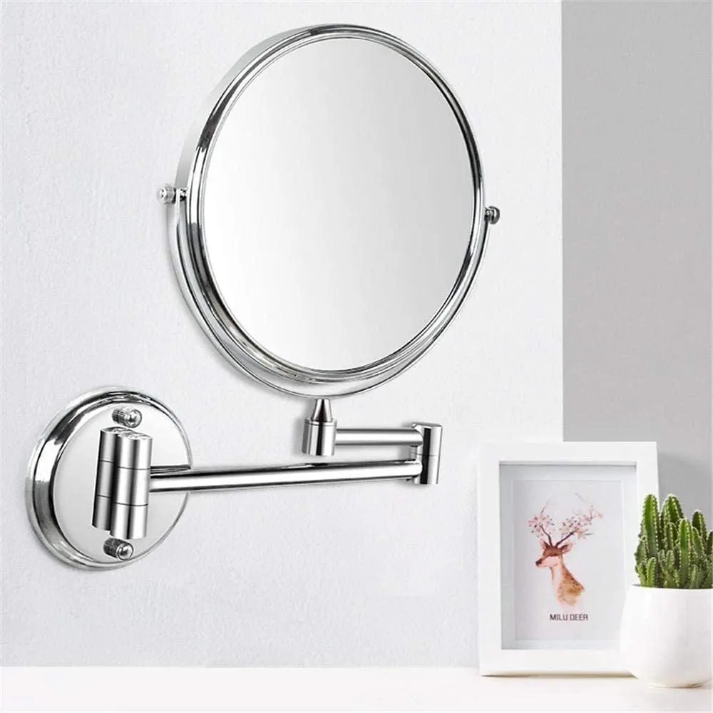 Wall-Mounted Cosmetic Hotel Bathroom Folding Telescopic Shaving 3 Times Magnification Double-Sided(6 inch Titanium)