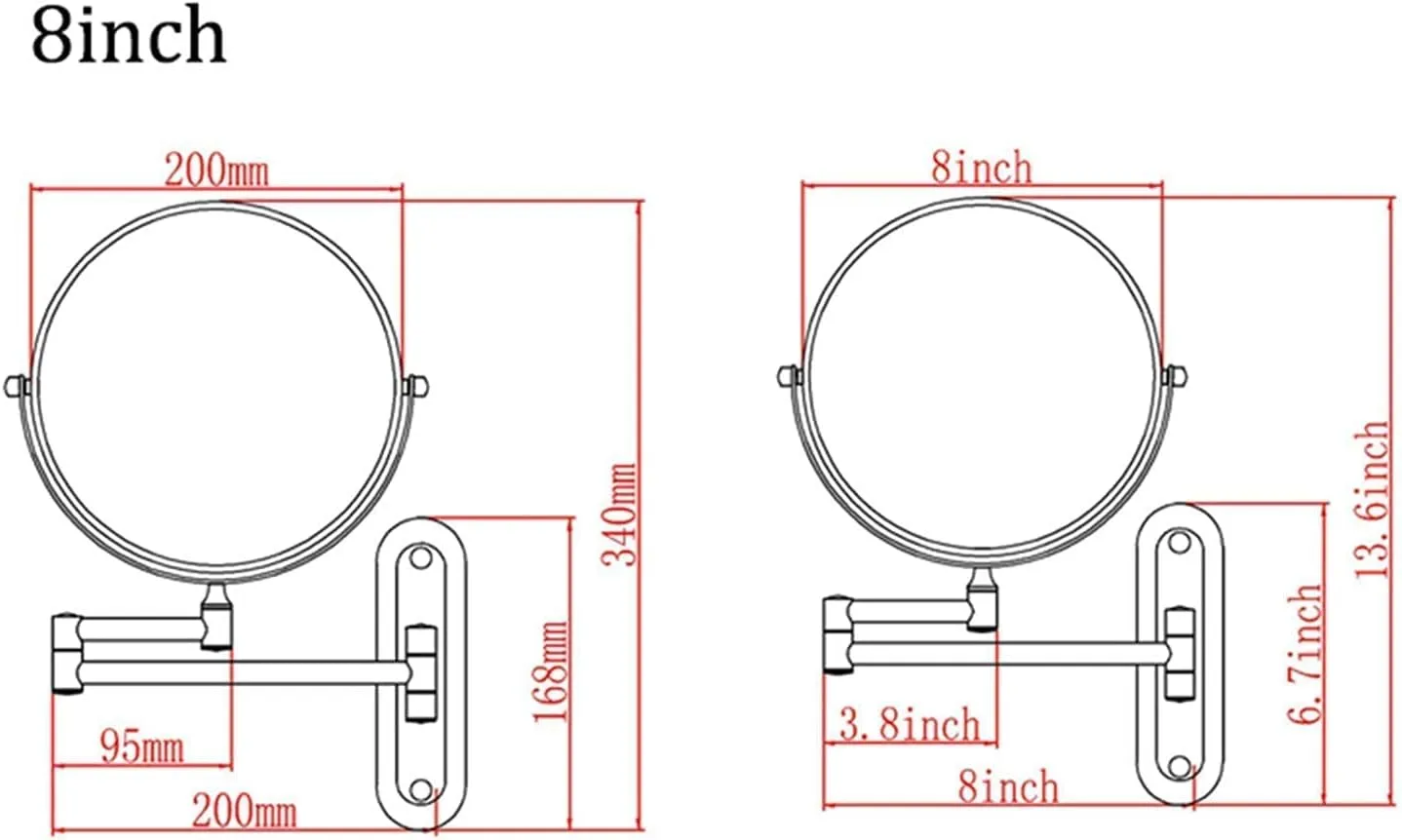 Wall-Mounted Makeup Mirror, 8 Inch Brass Magnifying Double Sided Shaving Mirror, Bathroom Extendable 360° Swivel Cosmetic Vanity Mirror(Brass,7X)