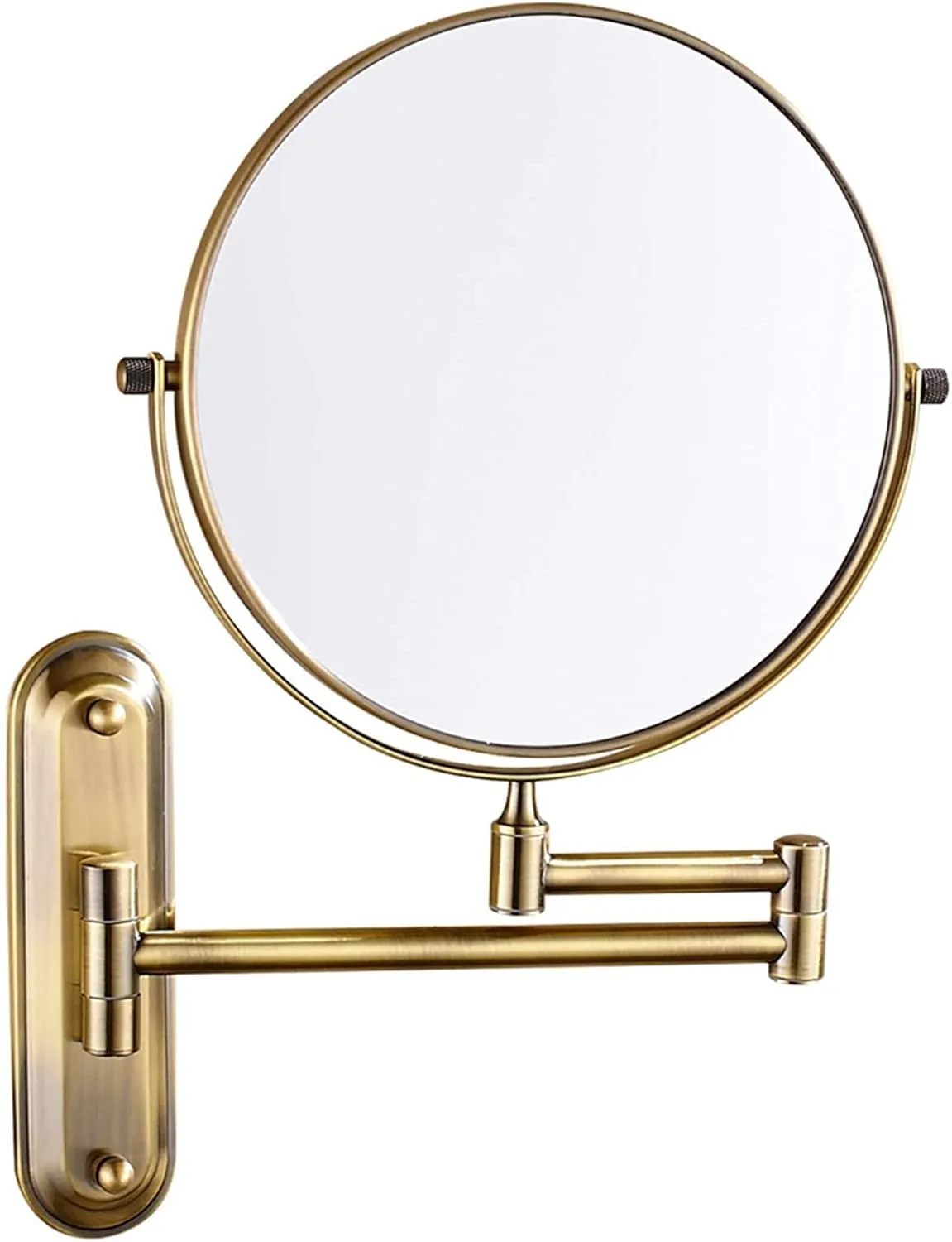 Wall-Mounted Makeup Mirror, 8 Inch Brass Magnifying Double Sided Shaving Mirror, Bathroom Extendable 360° Swivel Cosmetic Vanity Mirror(Brass,7X)