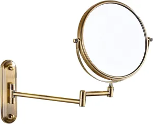Wall-Mounted Makeup Mirror, 8 Inch Brass Magnifying Double Sided Shaving Mirror, Bathroom Extendable 360° Swivel Cosmetic Vanity Mirror(Brass,7X)