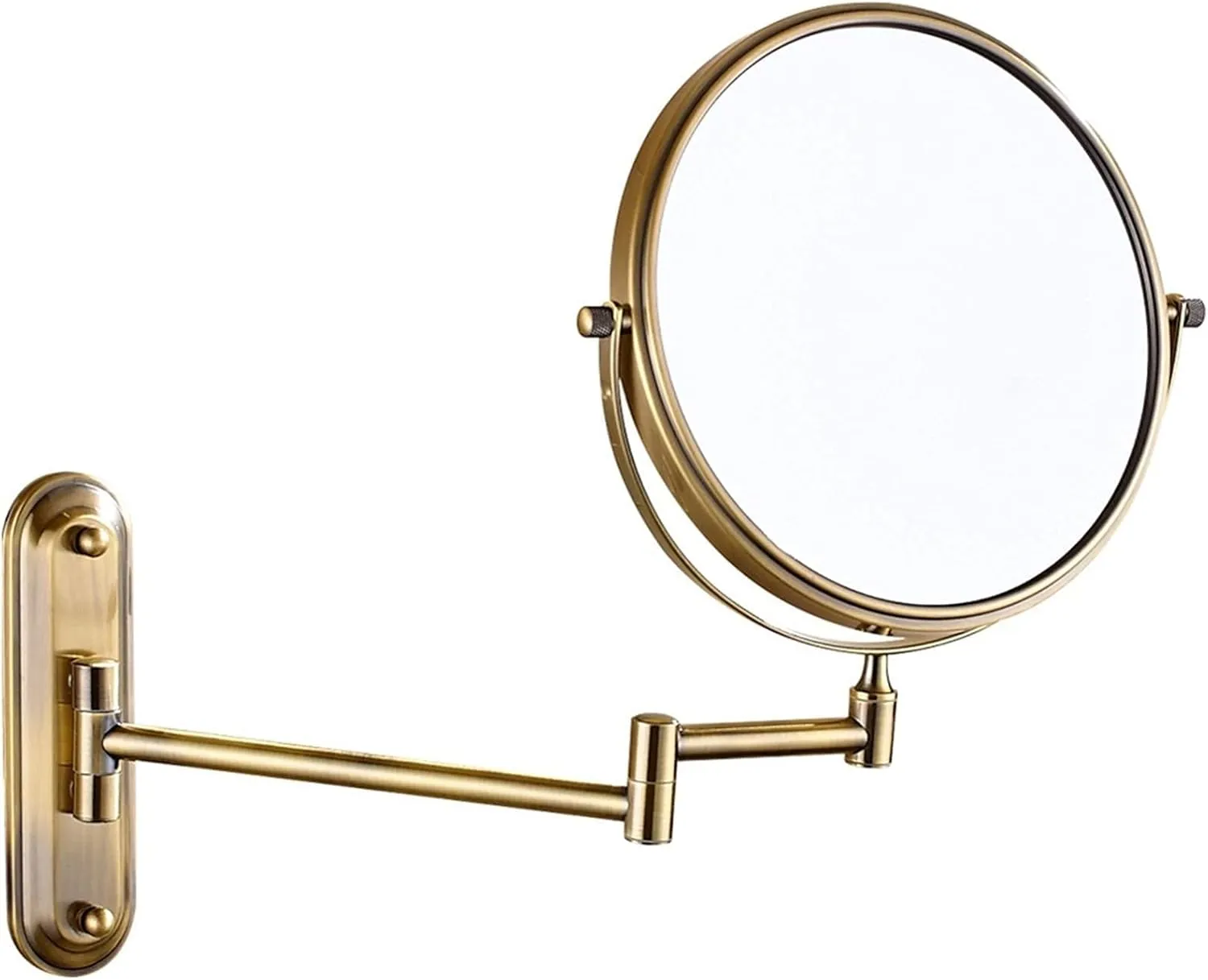 Wall-Mounted Makeup Mirror, 8 Inch Brass Magnifying Double Sided Shaving Mirror, Bathroom Extendable 360° Swivel Cosmetic Vanity Mirror(Brass,7X)
