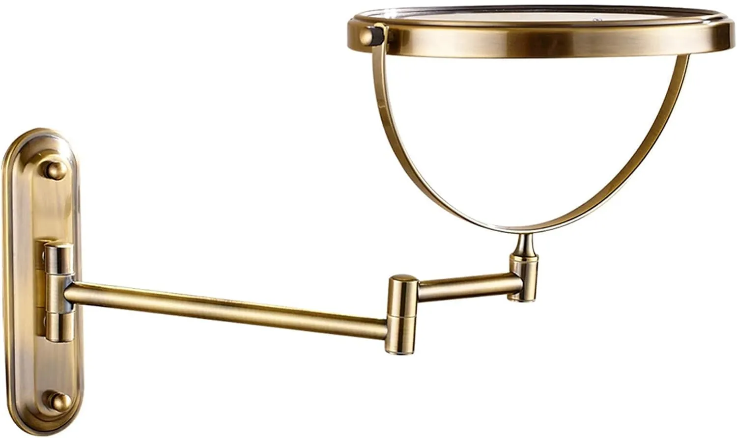 Wall-Mounted Makeup Mirror, 8 Inch Brass Magnifying Double Sided Shaving Mirror, Bathroom Extendable 360° Swivel Cosmetic Vanity Mirror(Brass,7X)